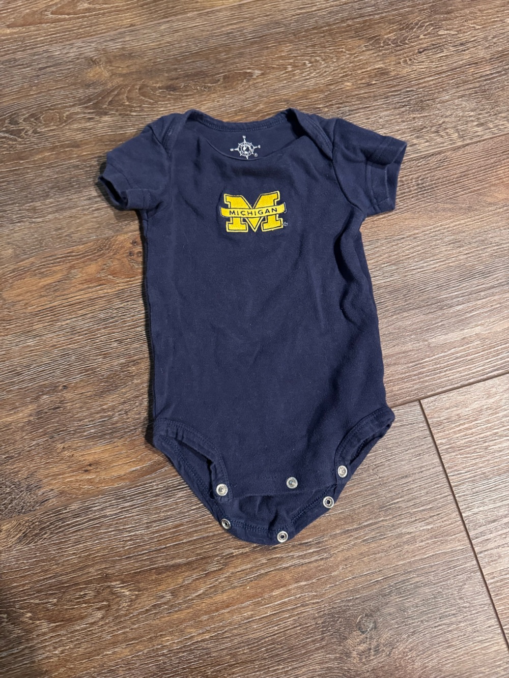 University of Michigan Navy Baby Onesie with classic M Logo